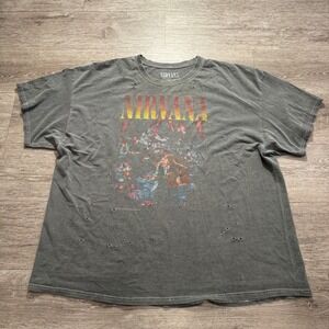 Nirvana Shirt Adult OS Unplugged Washed Gray Destroyed Tee shirt Dress Vintage